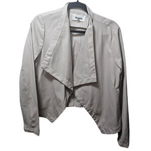 BB DAKOTA Peppin Drapey Faux Leather Jacket With Rib Knit Undersleeve MEDIUM